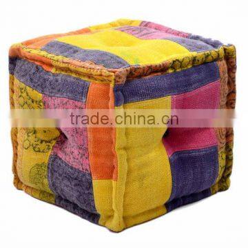 Natural Furnish Vintage Colorful Patchwork Square Pouf