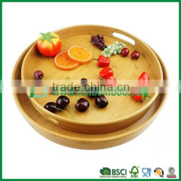 Round bamboo fruit serving tray with handle