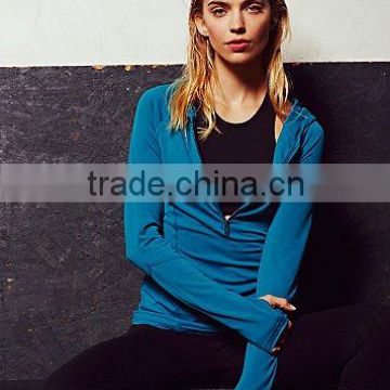 Hot Fitness Wear Ladies Long Sleeve T-Shirt Polluver Hoodies In Nylon And Spandex
