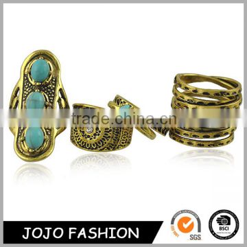 18k gold color lady's gold ring fashion luxury turquoies knuckle ring india jewelry