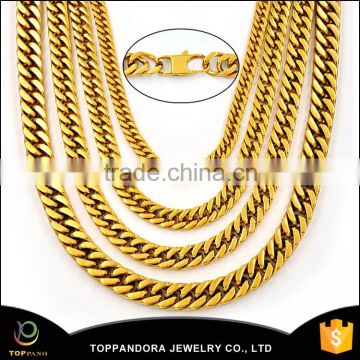 Fashion men gold necklace chain with clasp 18k gold plated stainless steel necklace