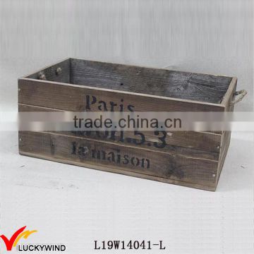 Handmade Old Aged Wooden Rectangular Flower Pot with Writing