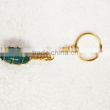 Darkgreen Onyx Tumble Golden Keyrings | Wholesale Keyrings From India