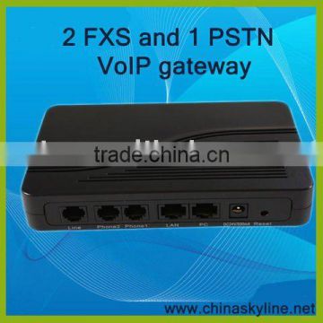 2 line FXS VoIP Gateway with 1 line GSM Gateway PSTN pass by