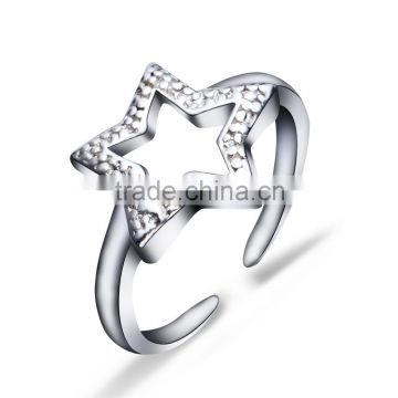 Wholesale !!! 2016 Alibaba silver plated adjustable size rings unisex five-pointed star design