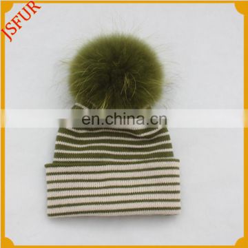 Cheap Price Pom Striped Knit Cap Women'S Knitted Hat