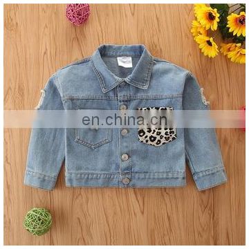 Leopard print Denim Jacket for Girls Coats Children Clothing New Spring Baby Girls Kids Clothes Outerwear Jean Jackets