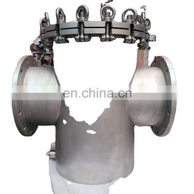 Basket strainer stainless steel carbon steel welded body flange connection hinged cover
