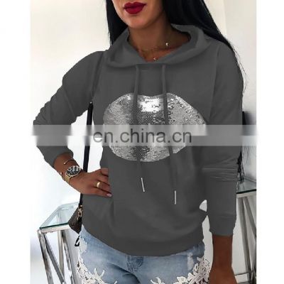 Wholesale custom ladies sweater casual comfortable autumn and winter long-sleeved printing hooded loose pullover jogging suit