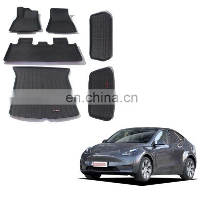 Whole car set floor mats 7D TPR Customized trunk carpet durable pad for Tesla Model Y luxury design cheap price Automotive liner