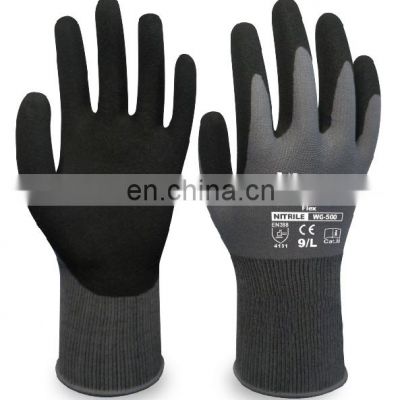 WG-500 Gray Nylon Spandex Nitrile Micro Foam High Flex Oil Gas Safety Gardening Work Gloves