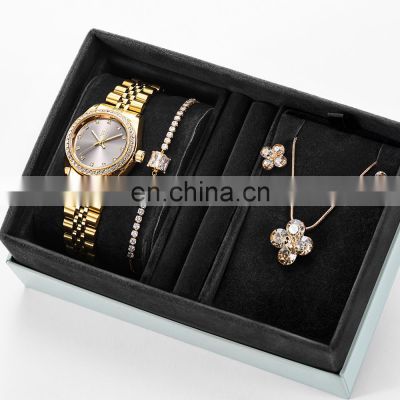 SHENGKE K0156L Woman Gift Box Watch Set Gold Luxury Lady Watch with Necklace Earing Bracelet Saat Bangle