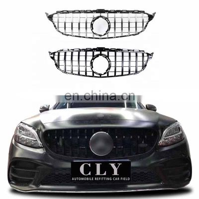 Automotive Car Parts Front Car Grille For Mercedes Benz C Class W205 Upgrade C63 AMG GTR Style In Silver and Black Car Grille