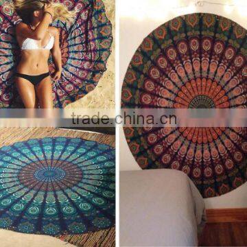 Foldable Indian Mandala Round Hippe Boho Cotton Wall Tapestry Tablecloth Throw Mat For Yoga Towel Beach Blanket