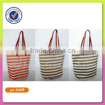 Stripe bag jute with cotton material women handbag for in china qingdao