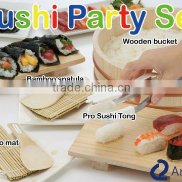 japanese kitchenware sushi party set made in japan pro sushi tong bamboo mat spatula wooden bucket hand fan set