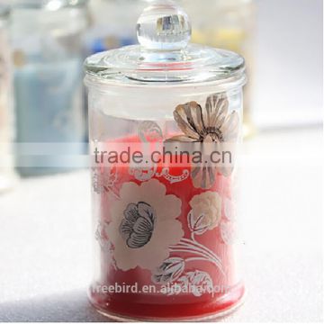 Colorful jelly candles in clear glass with decoration flower for wholesale