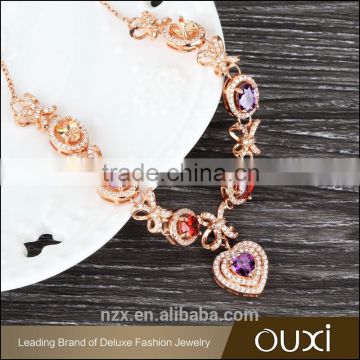 OUXI top quality korean design multicolored AAA zircon 925 silver gold plated charm necklace Y10102