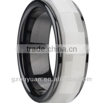 Western style Simple design shining black and white ceramic ring, Faceted black and white ceramic rings