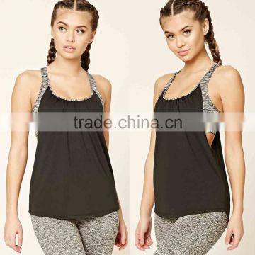 Bodybuilding Clothing Women Round Neck Ruched Back Mesh Knit Athletic Racerback Active Sports Bra Tank Drop Armhole Tank Top