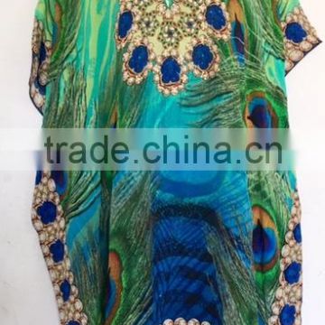 DIGITAL print viscose Crepe crystal embellish kaftan CAFTAN tunic poncho blouse