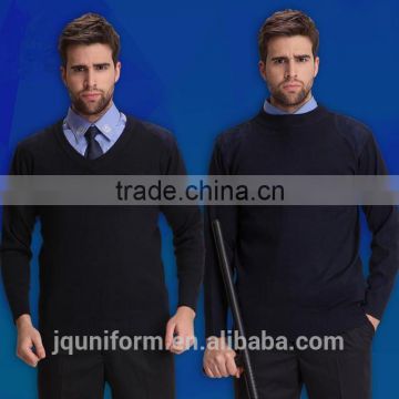 Juqian WOOL /POLYESTER mixed round neck black mens security uniform pullover security sweater
