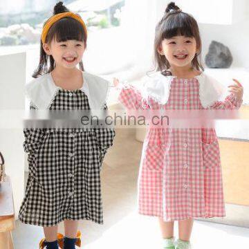 Lace Lapel Girls Dress Long Sleeve Shirt Plaid Skirt