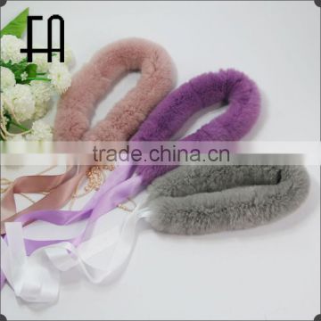 Factory direct wholesale price rex fur scarf with ribbon /rex fur scarf