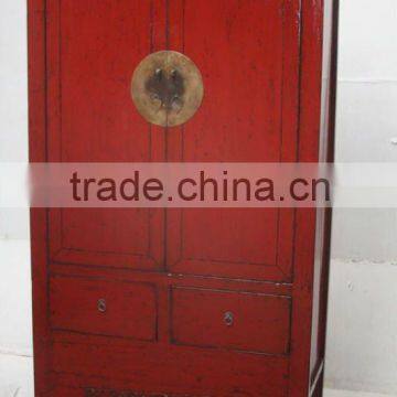 Antique Chinese Red Lacquer Wedding Wardrobe