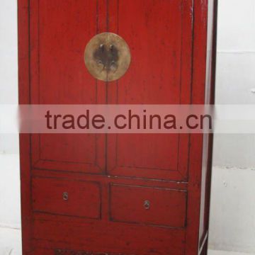 Antique Chinese Red Lacquer Wedding Wardrobe