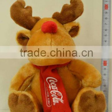 beautiful brown soft plush christmas reindeer toy with scarf for christmas festival