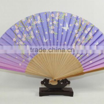 purple elegant bamboo fan,decorative painted cloth fan,OEM eco-friendly foldable fan