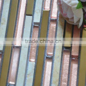 pink shiny strip glass mix metal mosaics