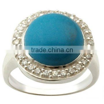 925 sterling silver turquoise ring, Silver gemstone ring, Cz with gemstone ring supplier