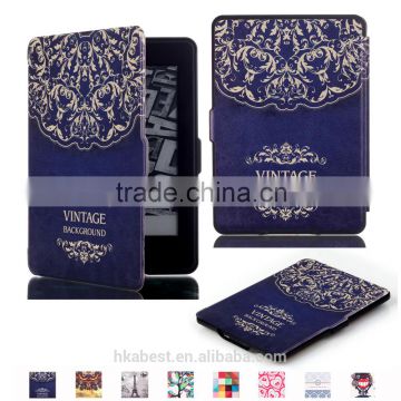 IFC096 leather case cover for Amazon Kindle Paperwhite 1/2/3 notebook pad tablet, Magnet Smart wake up and off with pattern
