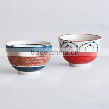 Japanese style 4.5 inch noddle and rice bowl with hand painting