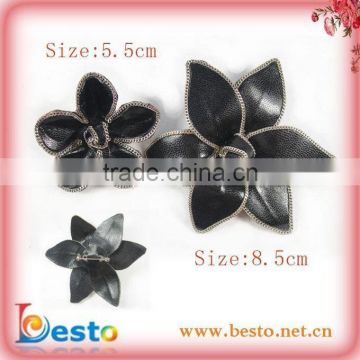 black leather chain edge fashion handmade flower brooch