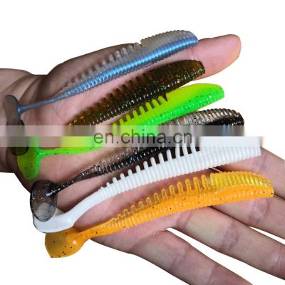 JOHNCOO 10cm 5g In Stock Fishing Tackle Double Color T Tail Soft Plastic Shad Worm Soft Plastic Lure 5pcs/bag