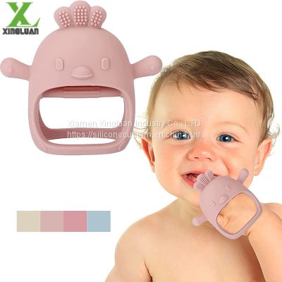Sensory Wooden Teether Silicone Baby Autism Kids Chewable Sensory Toys Cute Bear Silicone Baby Gloves Teether