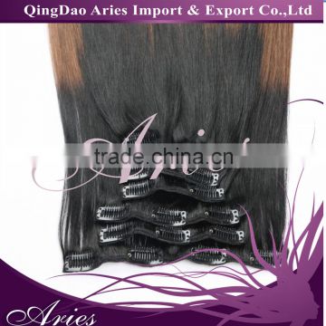 Clip in Human Hair Extensions 18" 7pc 70g Ombre colors Natural Hair Black Blonde