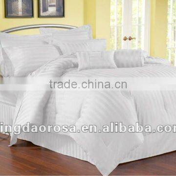 100% cotton sateen stripe 500TC silky comforter set white