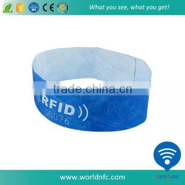 Blue LOGO Printed Paper One Time Use NTAG213 NFC RFID Wristband