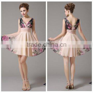 short one piece chiffon printed floral summer dress