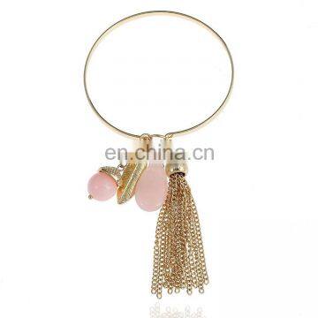 Fashion Simple Jewelry Ladies Bead Turquoise Tassels Fringed Gold Plated Opening Bracelet