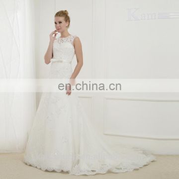 EBX-63 Top Neckline handmade flower sequin lace cover Bow sash satin Elegant wedding dress