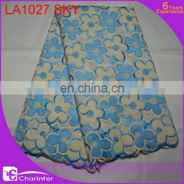 african lace fabric swiss voile big lace LA1027 sky