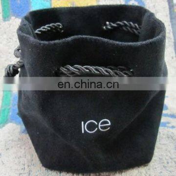 promotional black custom round suede drawstring pouches for jewelry