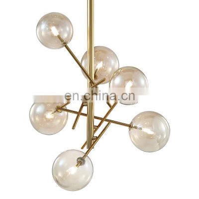 High Quality 6/8 Heads Round Glass Amber Pendant Light Decorative Modern LED Pendant Light Chandeliers