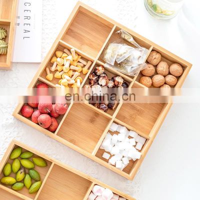Bamboo Household Party Divided Grid  Nine Grids Food Kitchen & Tabletop Office Dried Food Storage Box Pantry Organizer