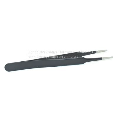 ESD high-precision straight elbow anti-static electronic maintenance tool flat head black stainless steel tweezers ESD-13